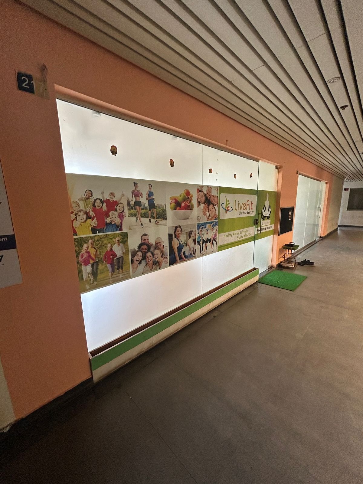 Front view of the LiveFit studio glass entrance